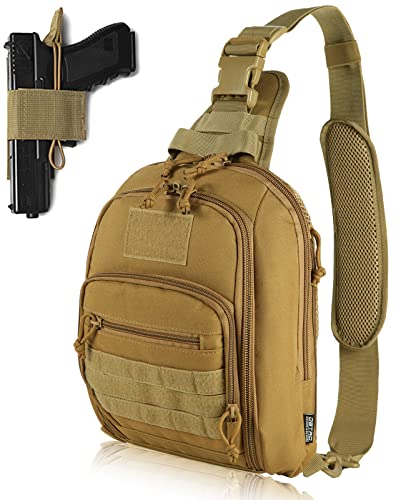 DBTAC Tactical Sling Bag | 8L Military Shoulder Chest Pack for Full Size Concealed Carry, Range, Travel, Outdoor Sports | Full Size Concealed Carry - color: Brown