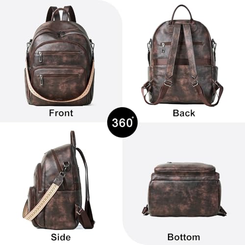 LATMAP Backpack Purse for Women Laptop Backpack, Leather Travel Back Pack Shoulder Bag Teacher College Daypack Work Handbag fits 14" Laptop, Coffee - color: Style1-coffee