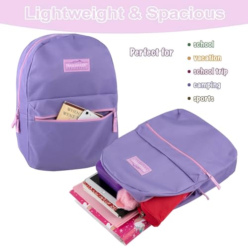 Trail maker Classic 17 inch Backpacks with Adjustable Padded Straps | School Backpacks for Girls, Boys (Purple) - color: Purple
