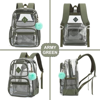 Heavy Duty Clear Backpack for Girls Boys Transparent School Bookbag Kids Durable PVC See Through Backpack-Army Green - color: Army Green