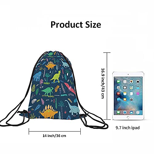 Dinosaur Drawstring Backpack Bag - Cute Cartoon Animal Funny Cool Colorful Dino Tropical Palm Leaf Sport Gym Sack Drawstring Bag for Men Women - color: Multi-a89