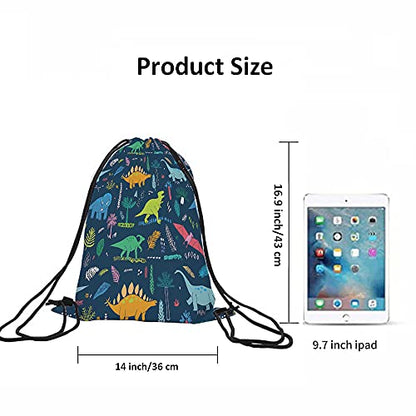 Dinosaur Drawstring Backpack Bag - Cute Cartoon Animal Funny Cool Colorful Dino Tropical Palm Leaf Sport Gym Sack Drawstring Bag for Men Women - color: Multi-a89