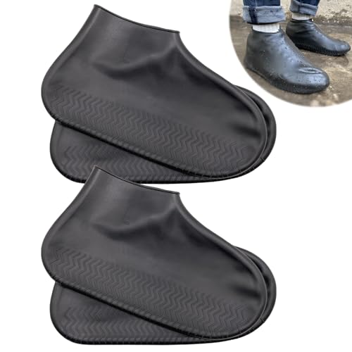 Waterproof Shoe Covers 2 Pairs,Rain Shoe Covers Reusable Silicone Non Slip Shoe Covers for Outdoor,Rain Shoe Covers for Women and Men (Black, Large) - color: Black, size: Large