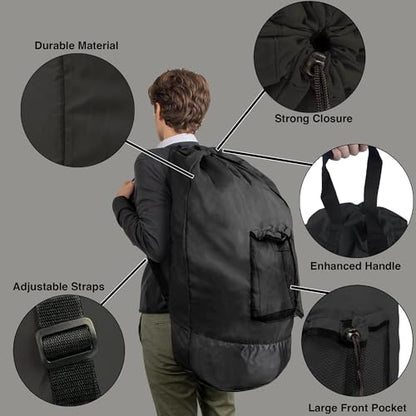 Laundry Bag Backpack with Shoulder Straps and Mesh Pocket Laundry Backpack Large Portable Laundry Hamper for College Laundromat Apartment with Drawstring Closure, Adjustable Back Straps (Black) - color: Charcoal Black