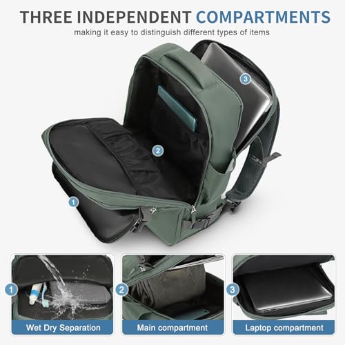 Travel Backpack for Men Women, 35L Laptop Backpack W/Shoe Compartment, Water Resistant Flight Approved Fits 15.6-inch Laptop, Grey-green - color: Grey-green