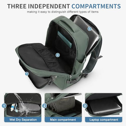 Travel Backpack for Men Women, 35L Laptop Backpack W/Shoe Compartment, Water Resistant Flight Approved Fits 15.6-inch Laptop, Grey-green - color: Grey-green