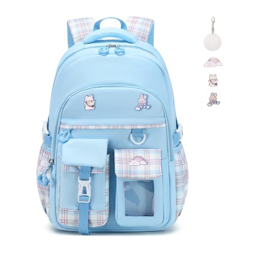 PIG PIG GIRL Girls Backpack, Lightweight Kids Backpack Kawaii School Backpacks Bookbag for Primary Elementary School,Age 6-14 years,Blue(Luggage Strap Ver) - color: 1pc-blue(luggage Strap Ver)