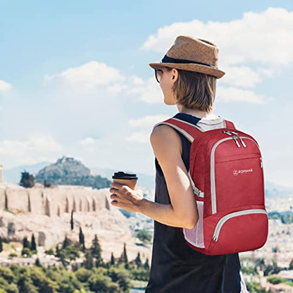 ZOMAKE Lightweight Packable Backpack 30L, Foldable Travel Hiking Daypack - color: C-red