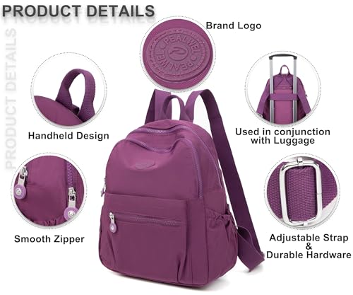 Pealwel Mini Backpack Purse for Women,Small Nylon backpacks for Ladies Backpacks Women Anti Theft Travel Bag (Purple) - color: Purple