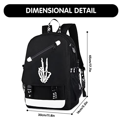 MCWTH School Backpacks for Teen Boys, Luminous School Bag Bookbags for Kids (Skeleton Finger) - color: Skeleton Finger