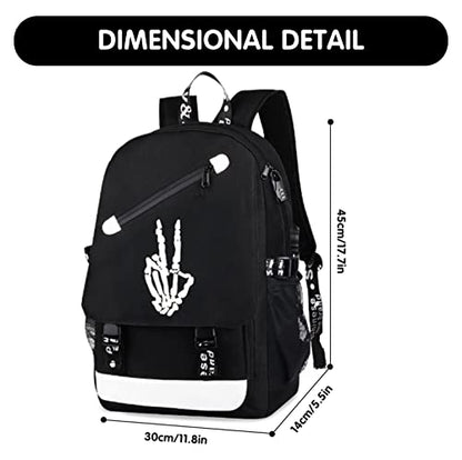 MCWTH School Backpacks for Teen Boys, Luminous School Bag Bookbags for Kids (Skeleton Finger) - color: Skeleton Finger