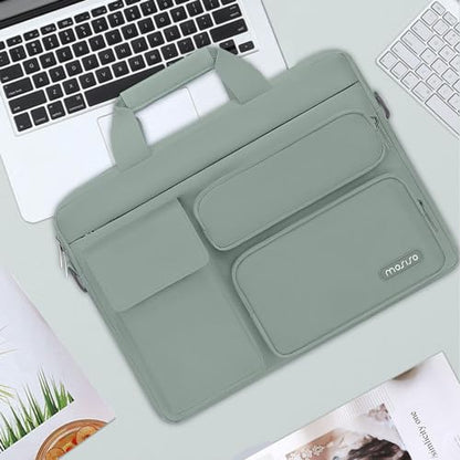 MOSISO Laptop Shoulder Bag 15.6 inch, 15-15.6 inch Computer Bag Compatible with MacBook Pro 16 inch, HP, Dell, Lenovo, Notebook with 2 Raised&1 Flapover&1 Horizontal Pocket&Handle&Belt, Antique Green - color: Antique Green, size: 16 inch
