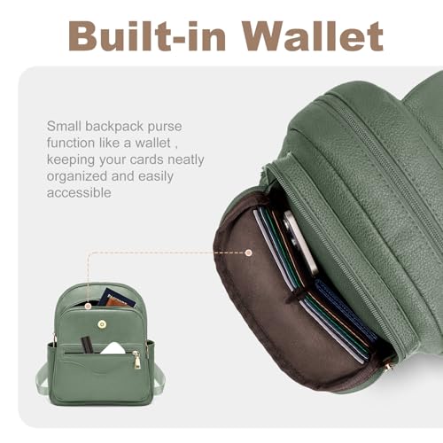 SYTRAH Mini Backpack Purse for Women, Causal Small Backpack with Built-in RFID Wallet & 11" Tablet Sleeve, Stylish Travel Daypack for Daily Green - color: Green