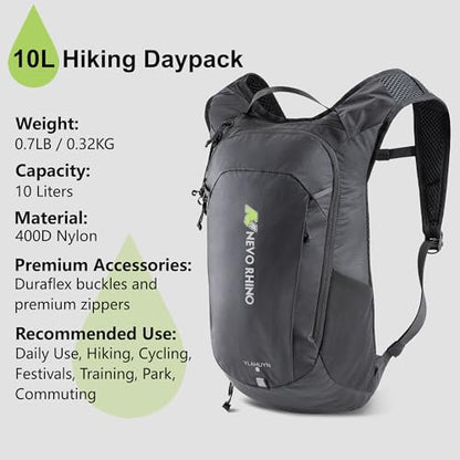 N NEVO RHINO Hydration Backpack Lightweight, Small Hiking Backpack with Water Bladder 2L, Insulated Water Daypack for Cycling Running Trail Rave - color: Black