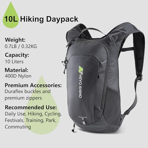 N NEVO RHINO Hydration Backpack Lightweight, Small Hiking Backpack with Water Bladder 2L, Insulated Water Daypack for Cycling Running Trail Rave - color: Black