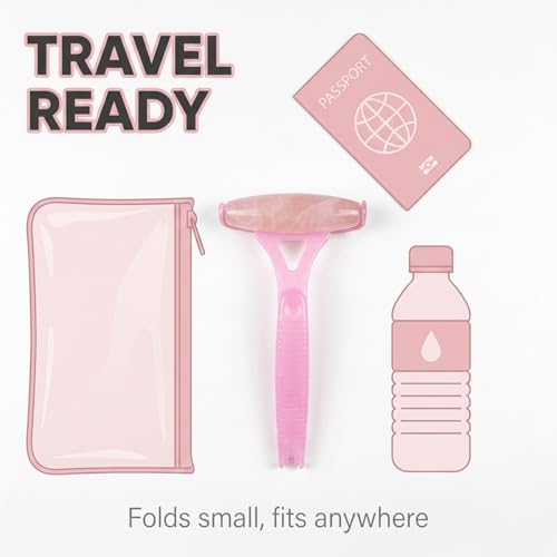 Foldable Manual Leg Massage Rollers, Long Handle Face Leg Muscle Relaxation Massager, Dual Hot & Cold Use Body Roller for Back Neck Facial Muscle Relief, Pink