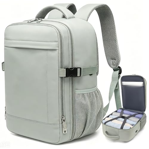 Lossga Travel Backpack for Women Men 18x14x8 Waterproof Carry On Backpack Airline Approved Personal Item Travel Backpack Comfortable Mochila for Work Business Weekender, Green - color: Green