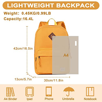 RAVUO School Backpack, Lightweight Classic Bookbag Casual Daypack for Men Women - color: Yellow