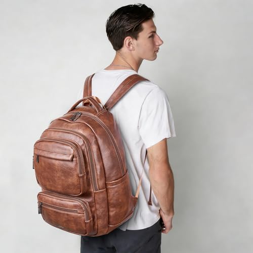 LATMAP Backpack For Women Men Vegan Leather Backpack Purse Shoulder Bookbag 16 15.6 15 Inch Laptop Bag Handbags For Travel Work College Large Brown - color: Brown