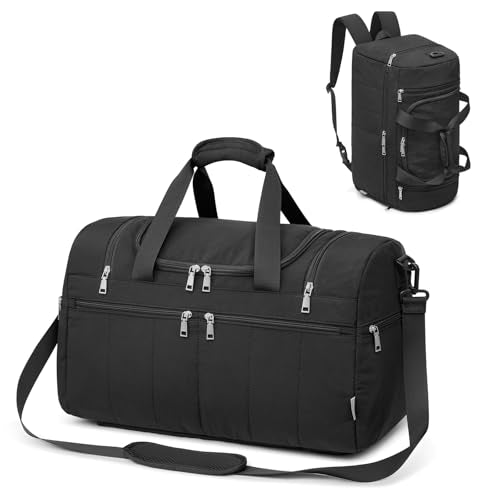 G4Free 45L Travel Duffle Bag for Women Men 3 in 1 Duffel Bags with Shoes Compartment Gym Backpack for Weekender Overnight, Black - color: Black