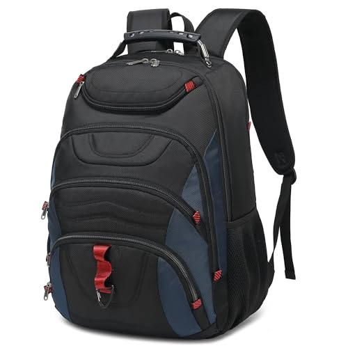 Boavan Laptop Backpack for men, 17.3 inch Laptop Bag with USB Port, Waterproof Travel Work Backpack Purse, Anti-Theft Teacher Nurse Doctor Casual Bookbags Office Business backpack，Black&Classic Navy - color: Black&classic Navy, size: 17.3