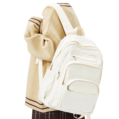 College Backpack For Women Men,Lightweight High School Bag,School Backpack With Lots Of Pockets,Cute Bookbag For Teens Boys Girls,Casual Daypack Backpack For School(Beige) - color: F2-white