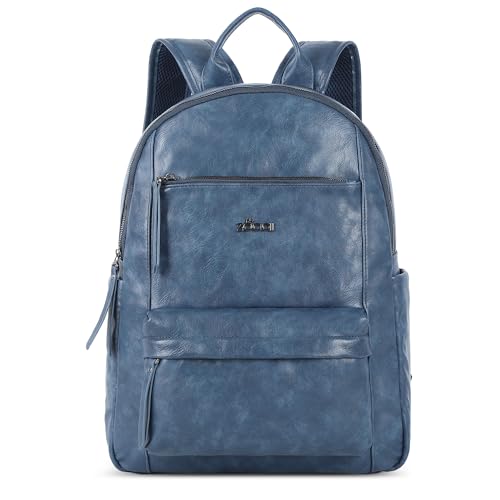 ZOCAI Large Leather Backpack Purse for Women – Vegan Retro Leather Travel Backpack for Women with Compartment, Multiple Pockets Roomy Large Capacity Daypack for Work Traveling. - color: Blue