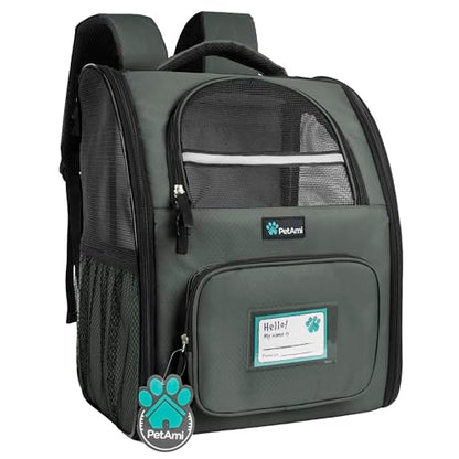 PetAmi Dog Backpack Carrier for Small Large Cat, Pet, Puppy, Ventilated Pet Hiking Backpack Travel Bag, Airline Approved Cat Backpack Carrier, Camping Biking Dog Bag Up to 18lbs Pet, Dark Grey - color: Dark Gray