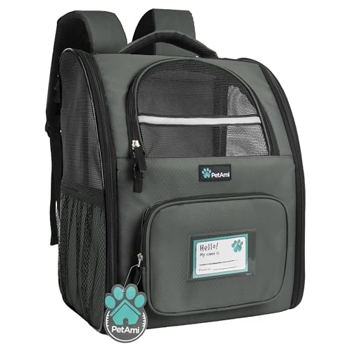PetAmi Dog Backpack Carrier for Small Large Cat, Pet, Puppy, Ventilated Pet Hiking Backpack Travel Bag, Airline Approved Cat Backpack Carrier, Camping Biking Dog Bag Up to 18lbs Pet, Dark Grey - color: Dark Gray