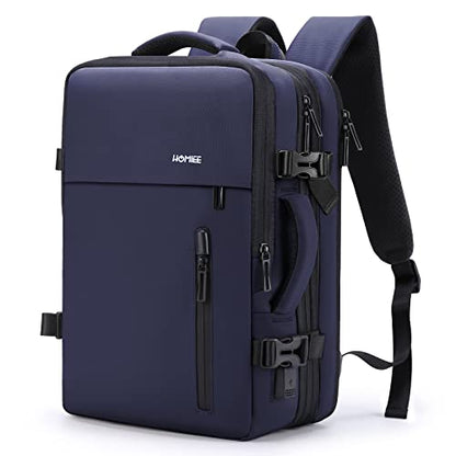 HOMIEE 40L Expandable Carry on Backpack Fit 15.6 Inch Laptop with USB Charging Port for Business Weekender, TSA Approved Personal Item Travel Backpack Waterproof Luggage Suitcase - color: Blue