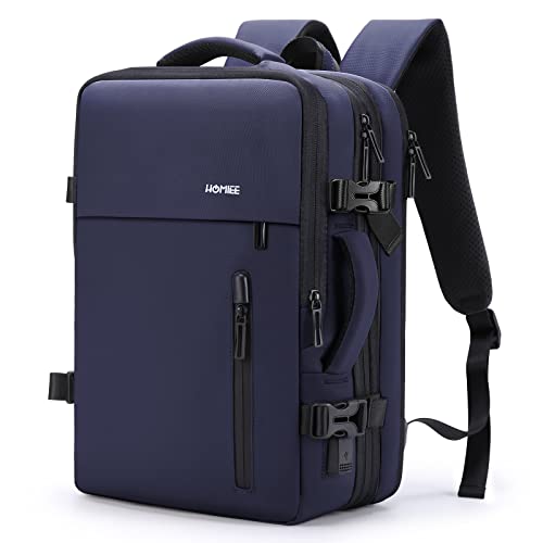 HOMIEE 40L Expandable Carry on Backpack Fit 15.6 Inch Laptop with USB Charging Port for Business Weekender, TSA Approved Personal Item Travel Backpack Waterproof Luggage Suitcase - color: Blue