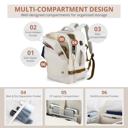 Swissdigital Design Travel Laptop Backpack for Women, 36l Carry On Backpack with USB Charging Port, RFID Protection & Wet-Dry Separation, TSA Friendly Fits 16 Inch Laptop, Beige Brown | SD1749-07 - color: Beige Brown