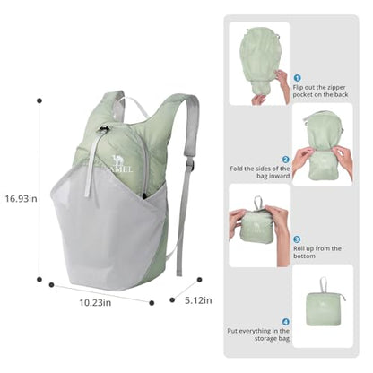 CAMEL CROWN Foldable Hiking Backpack Lightweight Travel Backpack Waterproof Small packable backpack Men's and Women's Green-15L - color: Green-15l