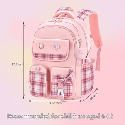 Girls Backpack Kids Backpack for Girls School Kawaii Bookbag Book Bag for Elementary Primary School - color: Pink-gz