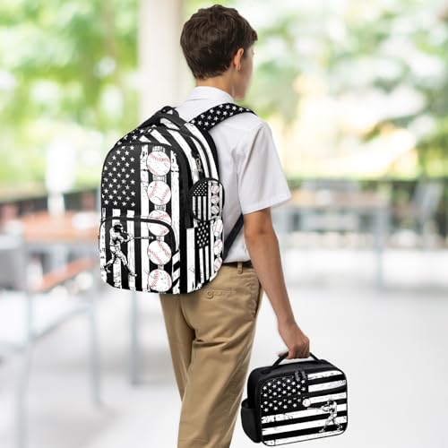 Baseball Backpack Set for Boys, Kids American Flag Backpack for School with Lunch Box and Pencil Case Coin Purse, School Bookbag for Boys - color: Baseball
