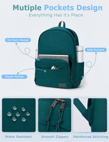 VASCHY School Backpacks, Lightweight Bookbag Schoolbag for Boys Girls Casual Basic Simple Daypack for Men Women Dark Green - color: Dark Green