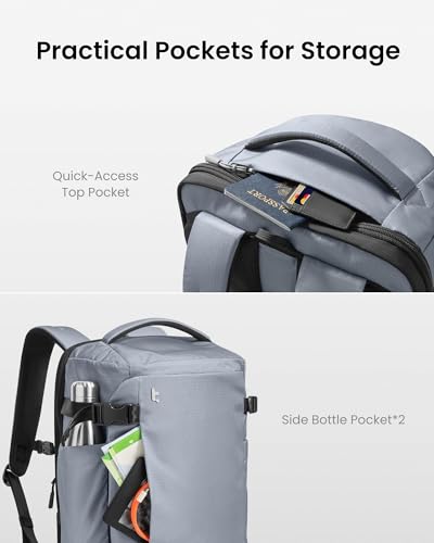 tomtoc Travel Backpack 28L, TSA Friendly Flight Approved Carry-on Luggage, Personal Item Travel Bag, Water-resistant Lightweight Business Rucksack, Durable Bag Fits 16 Inch Laptop - color: Silver Gray-ripstop, size: 28L