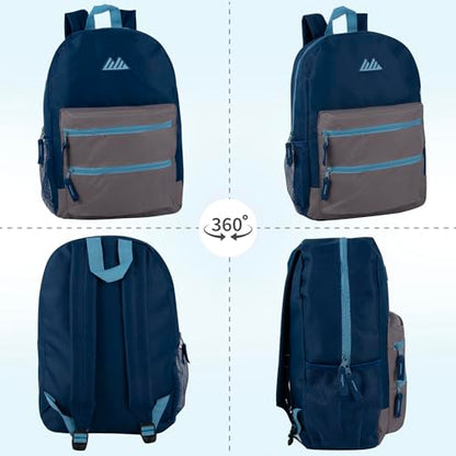Summit Ridge Colorful Big Backpack for School Kids, Multi Pocket Backpack for Elementary, Middle School Girls, Boys with Padded Straps (Navy/Grey) - color: Navy/Grey