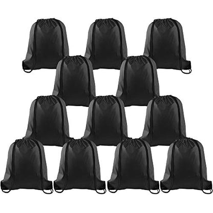 KUUQA 12 Pcs Drawstring Backpack Bags Sport Gym Sack Cinch Bags Bulk for School Traveling and Storage (Black) - color: Black