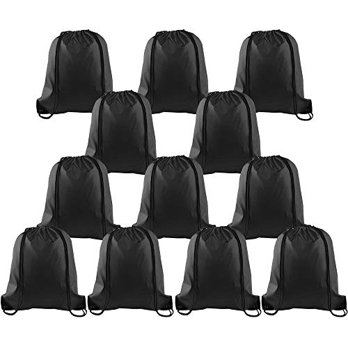 KUUQA 12 Pcs Drawstring Backpack Bags Sport Gym Sack Cinch Bags Bulk for School Traveling and Storage (Black) - color: Black