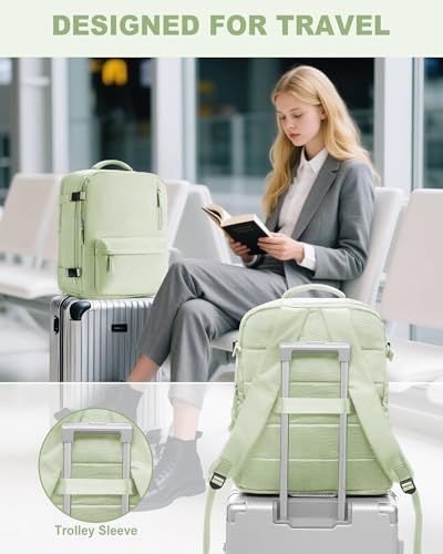VECAVE 18x14x8 TSA-Approved Personal Item Backpack – Under Seat Carry-On Travel Bag for Women, Fits 15.6" Laptop, with Water Bottle & Shoe Pouch, Airline Travel Backpack Flight approved Green. - color: H8-green, size: Large