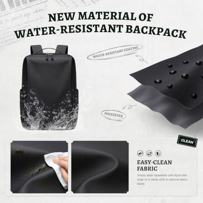 GOLF SUPAGS Imitation Leather Backpack for Women Men Multi-Functional Water-Resistant Casual Daypack for Work, Travel & College Fits 15.6 Inch Laptop (Black) - color: Black
