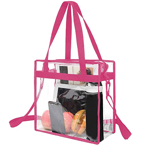 BAGAIL Clear Bags 12x6x12 Stadium Approved Clear Tote Bag with Zipper Closure Crossbody Shoulder Bag with Adjustable Strap - color: Fushcia
