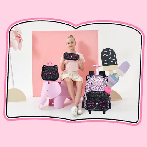 Meetbelify Rolling Backpack for Girls Backpack with Wheels for Elementary Student Kids School Bag with Lunch Box Pencil Case for Girls Ages 6-8 Years Old Purple - color: Rose
