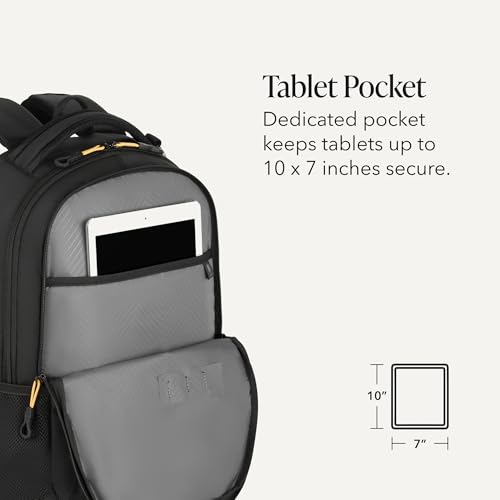 SWISSGEAR Cecil Laptop Backpack, Fits Most 16-Inch Laptops, Three-Compartment Design, Airflow Back Panel, Black, 27.3L, 18-Inch - color: Black/Gold