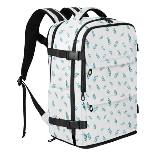 Travel Backpack with Shoe Compartment, 20L Large Capacity Laptop Backpack for Men Women, Blue Leaves Daypack for Traveling Hiking Carry On