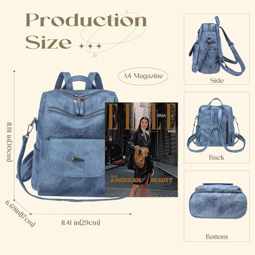 Backpack Purse for Women, Women Backpack Purse Small Leather Waterproof Anti-theft Shoulder Bags Handbags Ladies - color: Blue