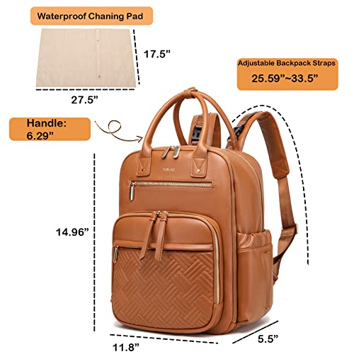 Leather Diaper Bag Backpack for Women with Multiple Pockets,Laptop Compartment and Changing Pad. - color: Brown
