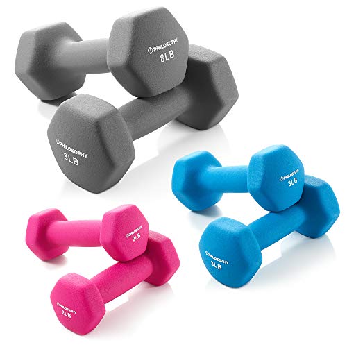 Philosophy Gym Neoprene Dumbbell Hand Weights, Set of 6 with Stand
