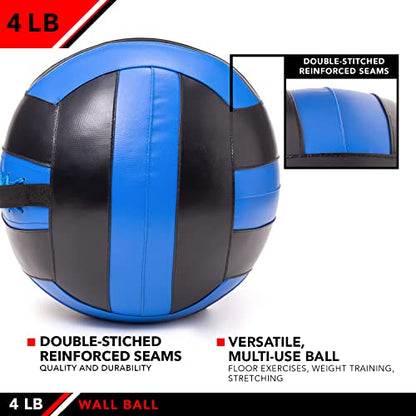 JFit Wall Ball – Premium Soft Weighted Exercise Ball for Strength, Conditioning, Gym & Home Workouts, 4-30 LB - color: Blue/Black, style: 4 LB
